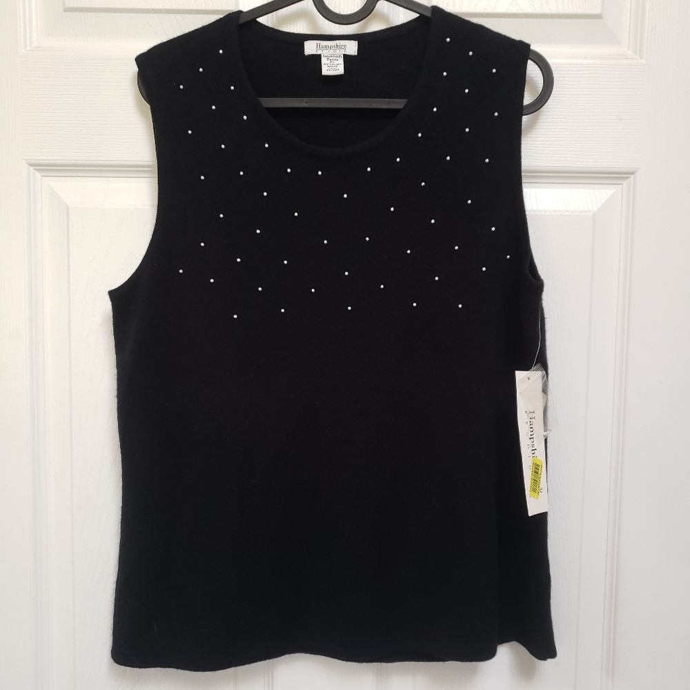 Hampshire Studio Luxelon Black Pearl Beaded Sleeveless Sweater